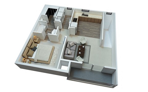 Floor plan for 1 bed, 1 bath, 632 sqft